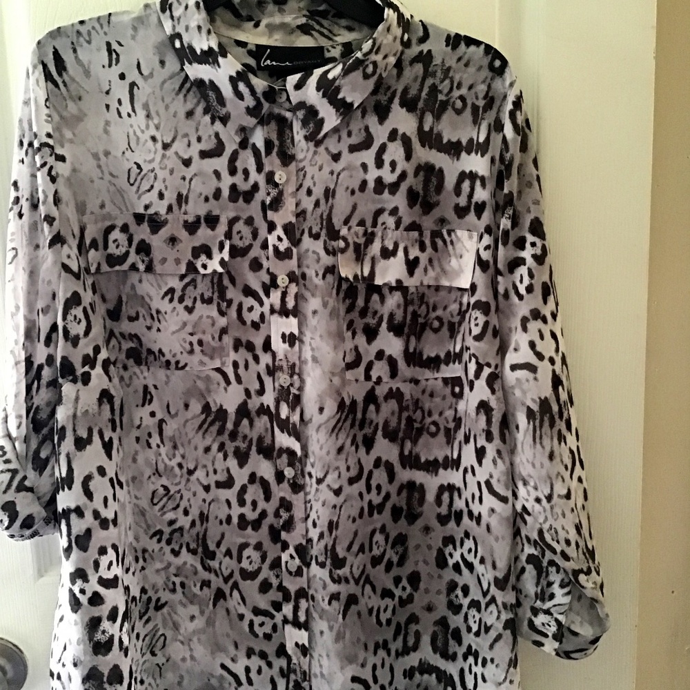 COPY - Lane Bryant Animal Print Button Down Blouse Button Cuffs Collard Shirt S…